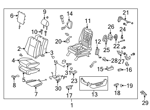 Diagram for 2010 Toyota Sequoia Driver Seat Components 