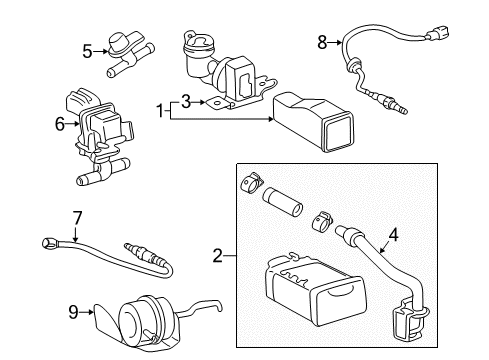 2001 Toyota Prius Emission Components Vapor Canister Diagram for 77740-47030