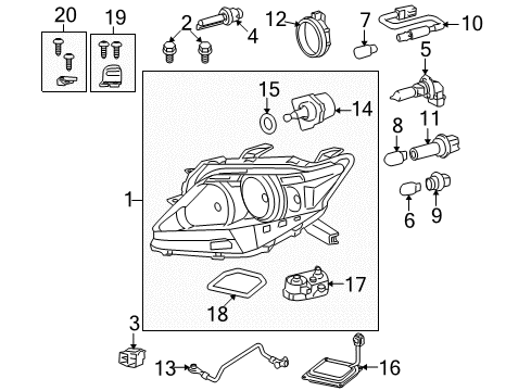 2010 Lexus RX450h Bulbs Headlamp Unit With Gas, Left Diagram for 81185-48761