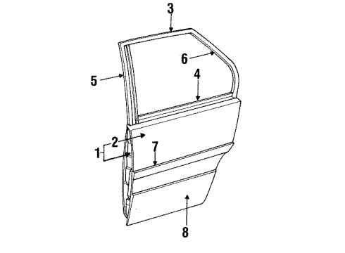 1995 Chevrolet Caprice Rear Door & Components, Exterior Trim Molding Asm-Rear Side Door Center *Black Diagram for 16614469