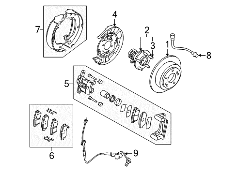 2009 Kia Amanti Anti-Lock Brakes Parking Brake Shoe Kit Diagram for 583503FA01