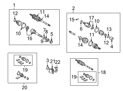 2003 Lexus ES300 Drive Axles - Front Boot Kit, Front Drive Shaft, In & Outboard Diagram for 04438-44051