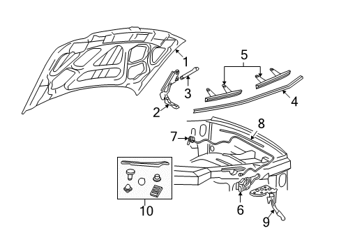 2005 Lincoln Aviator Hood & Components Latch Diagram for 4C5Z-16700-AA