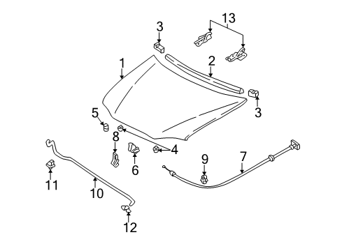 2004 Kia Spectra Hood & Components Hinge Assembly-BONNET, L Diagram for 0K2SA52420