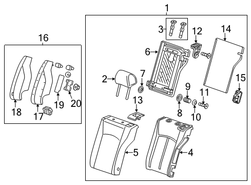 2020 Chevrolet Sonic Rear Seat Components Seat Back Assembly Diagram for 42733952