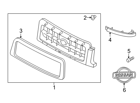 2000 Nissan Pathfinder Grille & Components Front Emblem Diagram for 62890-2W100