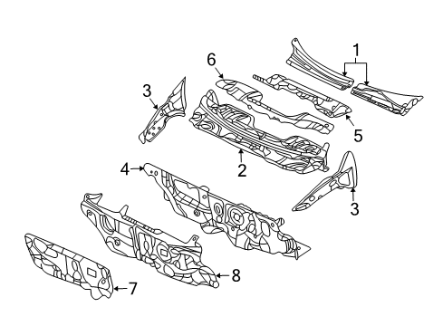 2007 Hyundai Entourage Cowl Panel Complete-Dash Diagram for 64300-4D110