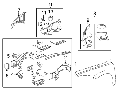 2011 Chevrolet HHR Structural Components & Rails Splash Shield Diagram for 22714699