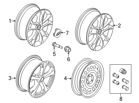 2017 Ford Escape Wheels & Trim Wheel, Alloy Diagram for CJ5Z-1007-G