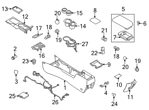 2010 Mercury Milan Console Cup Holder Insert Diagram for 6N7Z-5413562-AA