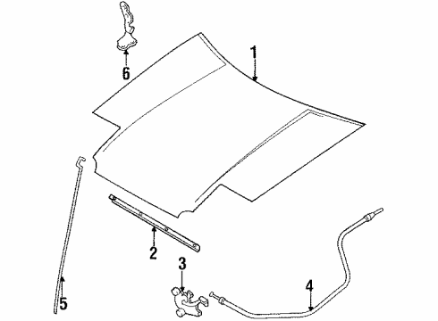 1989 Toyota Corolla Hood & Components Hood Support Rod Diagram for 53451-12150