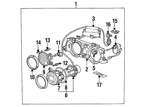 1993 BMW 750iL Headlamps Right Headlight Diagram for 63128360646