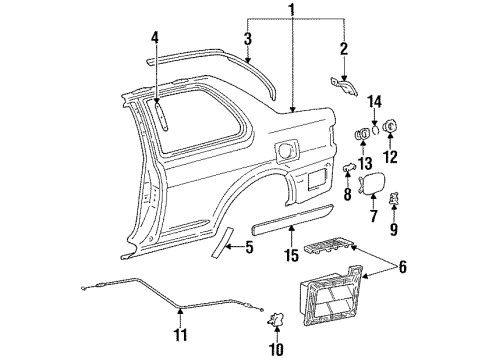 1994 Toyota Tercel Quarter Panel & Components, Exterior Trim Cylinder & Key Set, Fuel Filler Lid Diagram for 69058-16150