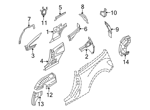 2005 Chrysler PT Cruiser Inner Structure - Quarter Panel Shield-Splash Diagram for 4724716AA