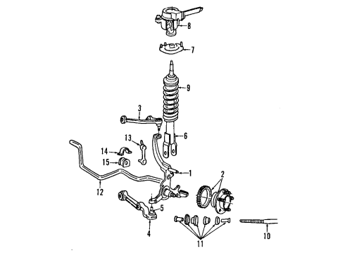 1993 Mercury Cougar Front Suspension Components, Lower Control Arm, Upper Control Arm, Ride Control, Stabilizer Bar Lower Ball Joint Diagram for E9SZ-3050-A