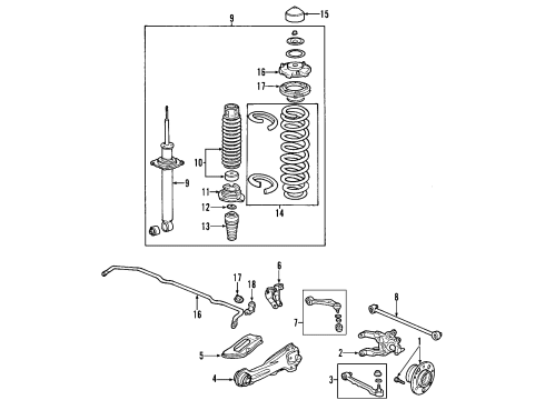 1997 Acura RL Rear Suspension Components, Lower Control Arm, Upper Control Arm, Stabilizer Bar Arm Assembly, Left Rear Trailing Diagram for 52372-SZ3-A00