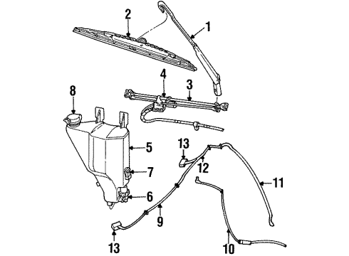 1996 Dodge Ram 3500 Wiper & Washer Components Connector Washer Hose Diagram for J3236813