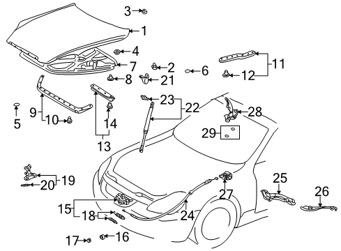 2007 Lexus SC430 Hood & Components Hood Support Assembly, Right Diagram for 53440-29125
