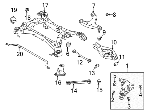 2004 Infiniti Q45 Rear Suspension Components, Lower Control Arm, Upper Control Arm, Stabilizer Bar Housing-Rear Axle, RH Diagram for 43018-AR000