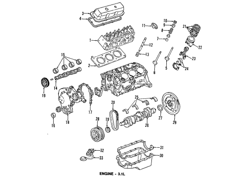 1994 Pontiac Trans Sport Engine Parts, Mounts, Cylinder Head & Valves, Camshaft & Timing, Oil Pan, Oil Pump, Balance Shafts, Crankshaft & Bearings, Pistons, Rings & Bearings Cover Asm, Crankcase Front End W/Ptr Diagram for 12522019