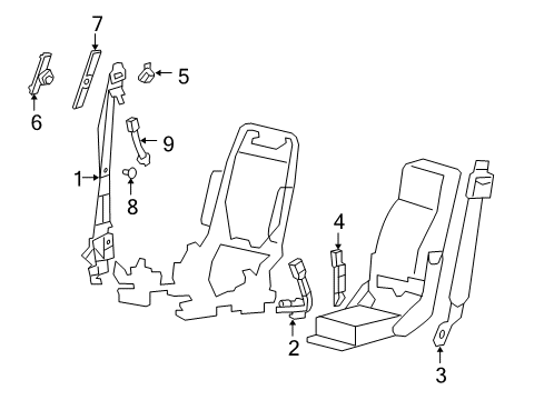 2006 Ford F-150 Front Seat Belts Retractor Assembly Diagram for 8L3Z-16611B08-AA