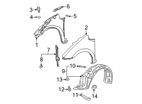 2007 Toyota Prius Fender & Components Fender Seal Diagram for 53866-47010