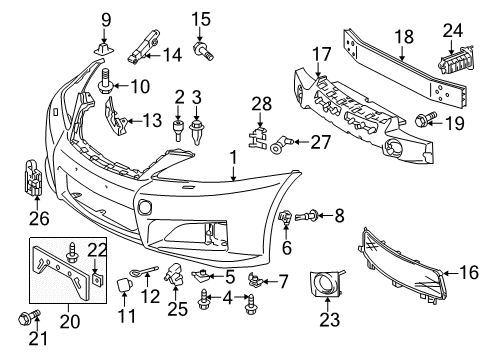 2011 Lexus IS F Front Bumper Retainer, Front Fender Liner Diagram for 53879-50020