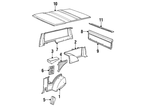 1986 GMC S15 Jimmy Quarter Panel Trim, Tail Gate, Headliner Housing-Dome Lamp *Black)(Paint Diagram for 15649207