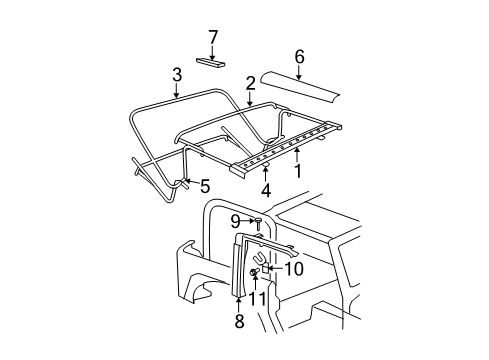 2009 Jeep Wrangler Convertible/Soft Top - Frame & Components Pivot-Folding Top Bow #3 Diagram for 68003644AA