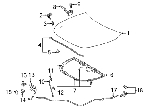 2021 Toyota Highlander Hood & Components Latch Assembly Diagram for 53510-0E150