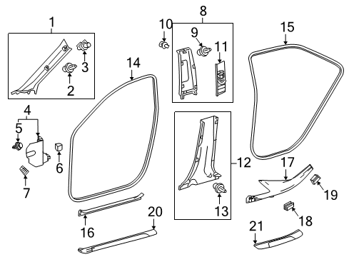 2021 Toyota Camry Interior Trim - Pillars Windshield Pillar Trim Clip Diagram for 62217-24020