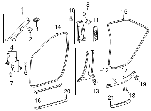 2021 Toyota Camry Interior Trim - Pillars Windshield Pillar Trim Diagram for 62210-06340-E3