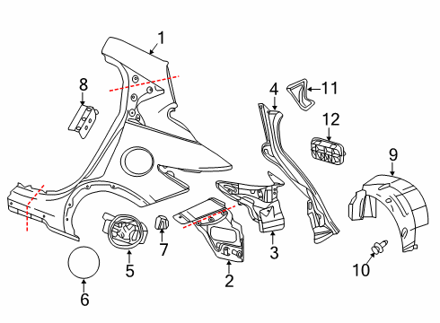 2018 Infiniti QX30 Quarter Panel & Components Pillar Assy-Back, RH Diagram for G7600-5DAMA