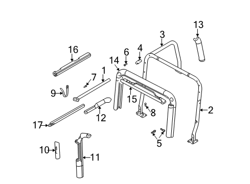 2005 Jeep Wrangler Convertible/Soft Top - Frame & Components Bezel-Dome Diagram for 56047114AD