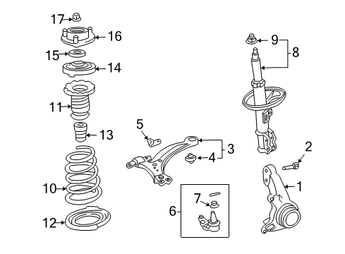 2005 Toyota Solara Front Suspension Components, Lower Control Arm, Stabilizer Bar Strut Diagram for 48520-A9230