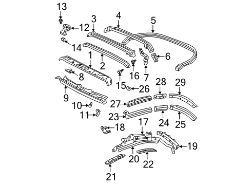 2000 Toyota Solara Frame & Components - Convertible Top Side Rail Bracket Diagram for 65104-AA010