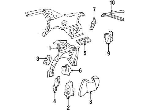 1996 Ford Taurus Inner Structure - Quarter Panel Wheelhouse Diagram for YF1Z-5427887-AA