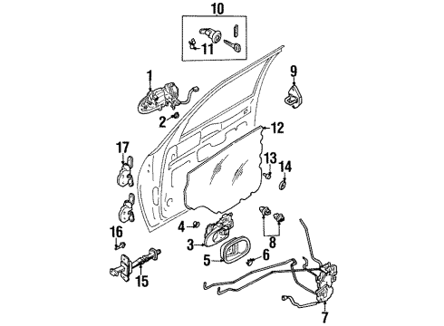 2001 Kia Sephia Front Door - Lock & Hardware Door Inside Handle Assembly, Left Diagram for 0K9A459330C75