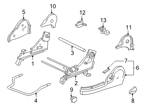 2001 Toyota Solara Tracks & Components Adjust Knob Diagram for 72457-AA010-B2