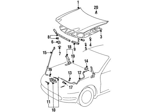 1994 Toyota Celica Hood & Components Hood Support Rod Diagram for 53451-20170