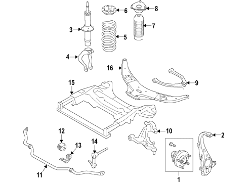 2017 Infiniti QX50 Front Suspension Components, Lower Control Arm, Upper Control Arm, Stabilizer Bar Stabilizer Assy-Front Diagram for 54610-1BA0A