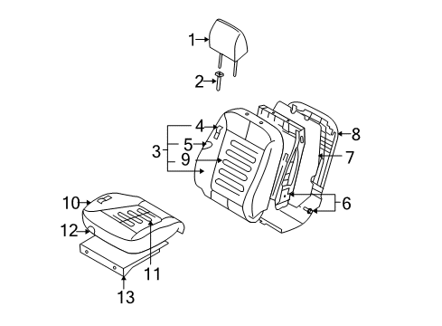 2007 Hyundai Santa Fe Heated Seats Back Assembly-Front Seat Driver Diagram for 88300-0W020-J4R