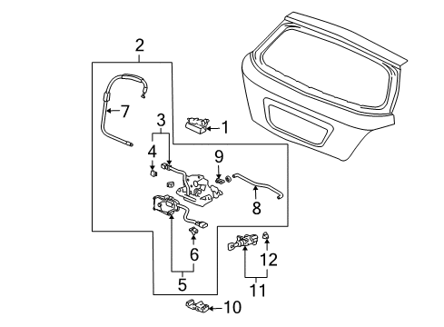 2002 Honda Civic Lift Gate Stay Assembly, Driver Side Tailgate Open Diagram for 74870-S5S-E01