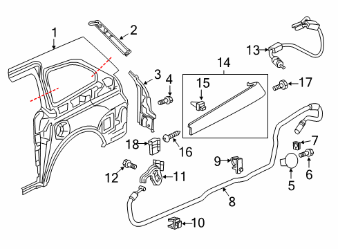 2015 Honda Odyssey Side Panel & Components Cable Assembly, Fuel Lid Opener Diagram for 74411-TK8-A01