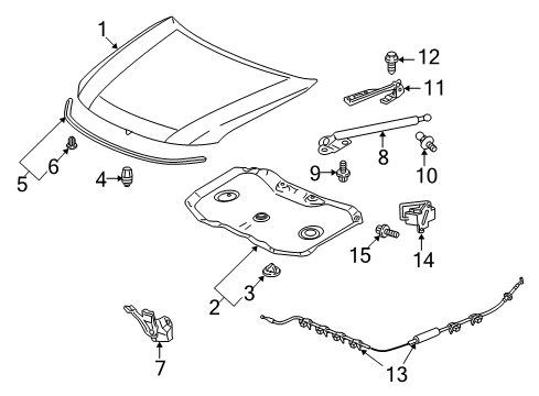 2012 Honda Crosstour Hood & Components Dumper Assembly, Hood Opener Diagram for 74145-TP6-A01
