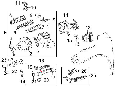 2019 Lexus RX350 Structural Components & Rails Guide, Front Side Air Diagram for 53154-0E040