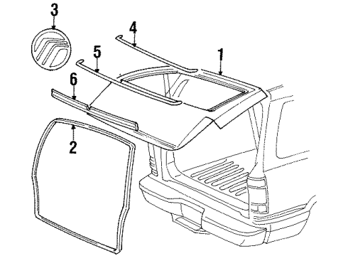 2001 Mercury Mountaineer Lift Gate & Hardware, Exterior Trim Applique Diagram for YL9Z-78425A34-AAPTM