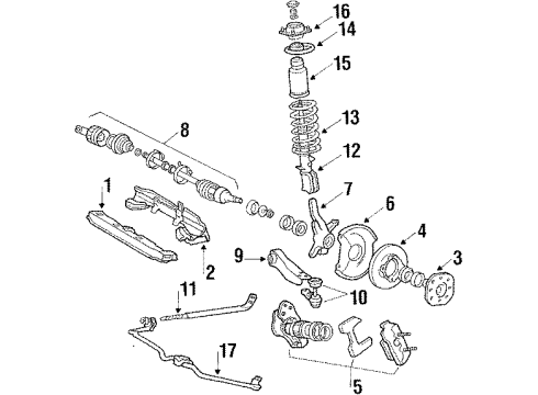 1988 Mitsubishi Precis Front Suspension Components, Lower Control Arm, Stabilizer Bar Spring, Upper Seat Assembly Diagram for 54620-21100