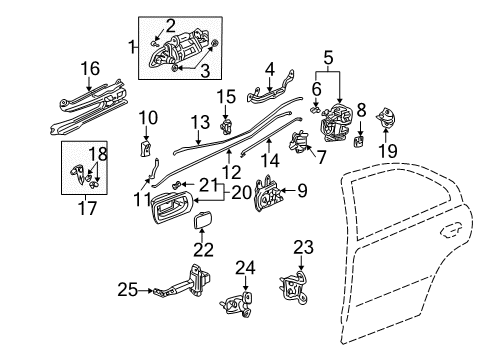 2005 Honda Civic Rear Door Handle Assembly, Driver Side Inside (Graphite Black) Diagram for 72660-S5N-C01ZA