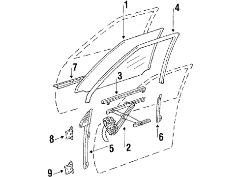 1987 Chevrolet Nova Front Door - Glass & Hardware Sash, Front Side Door Window Diagram for 94844262